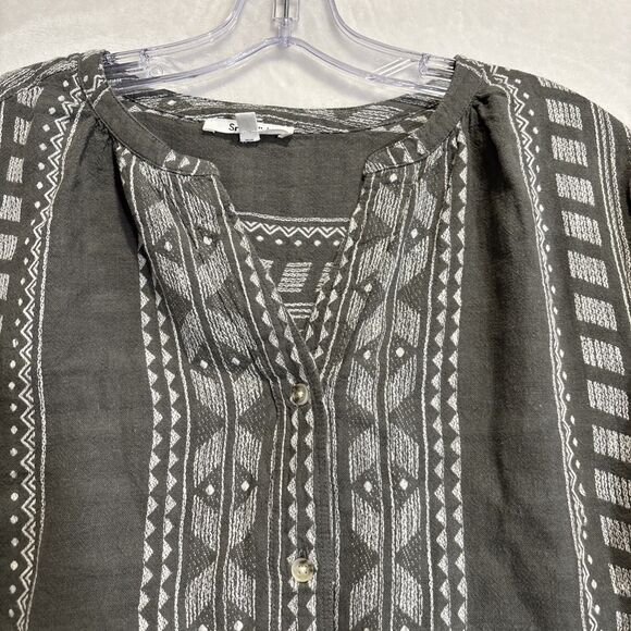 Splendid Women's Olive Green Freesia Long Sleeve Linen Button-Up Shirt Top Small - Picture 4 of 14